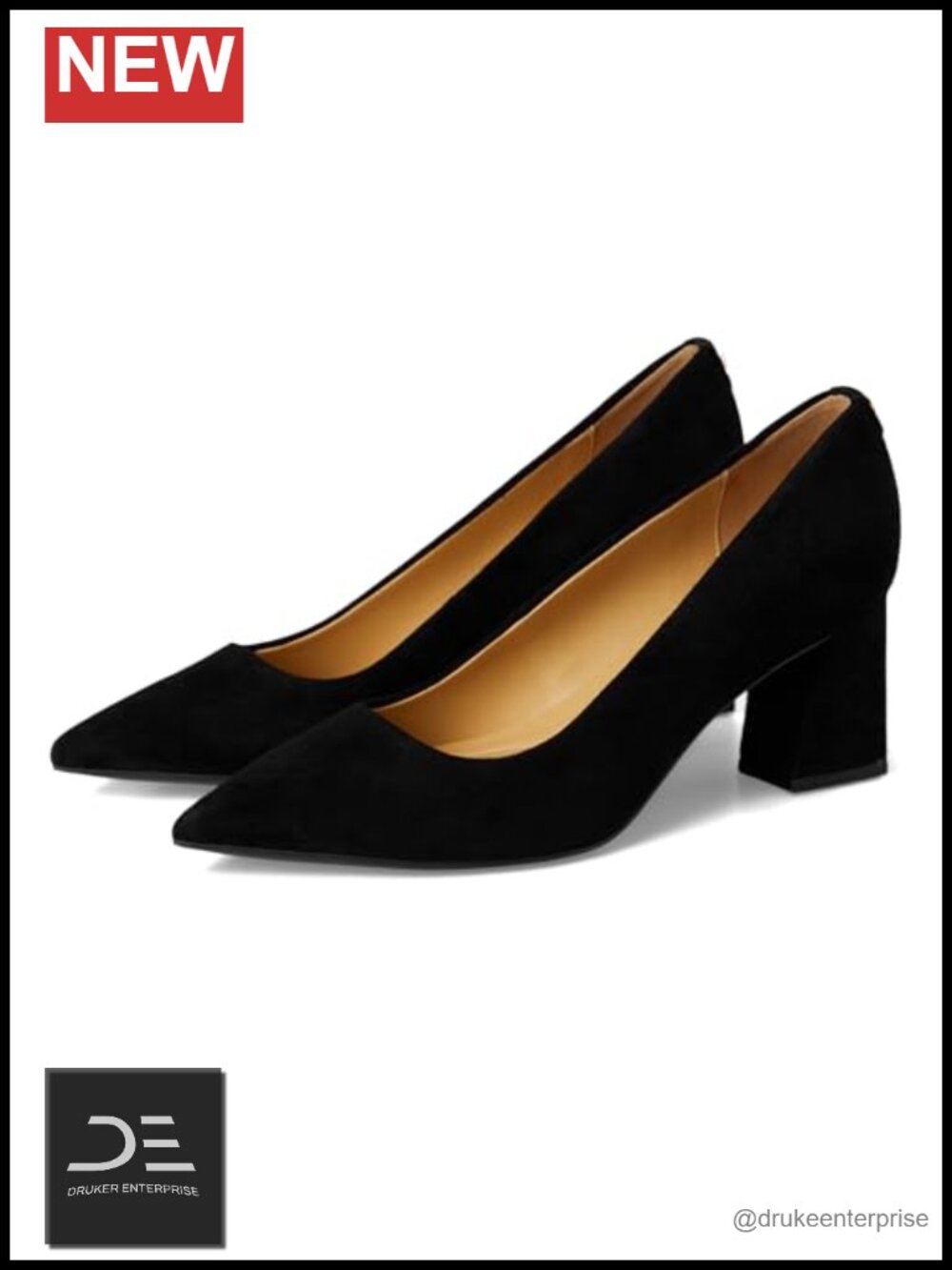 Nine West Kalore 9X9 Dress Pumps Block Heel Pointy Toe Slip-On Suede Leather